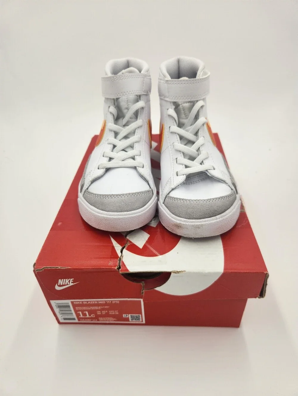 Nike Blazer Mid '77 Shoes White/Safety Orange Kids Boys Size 11c
